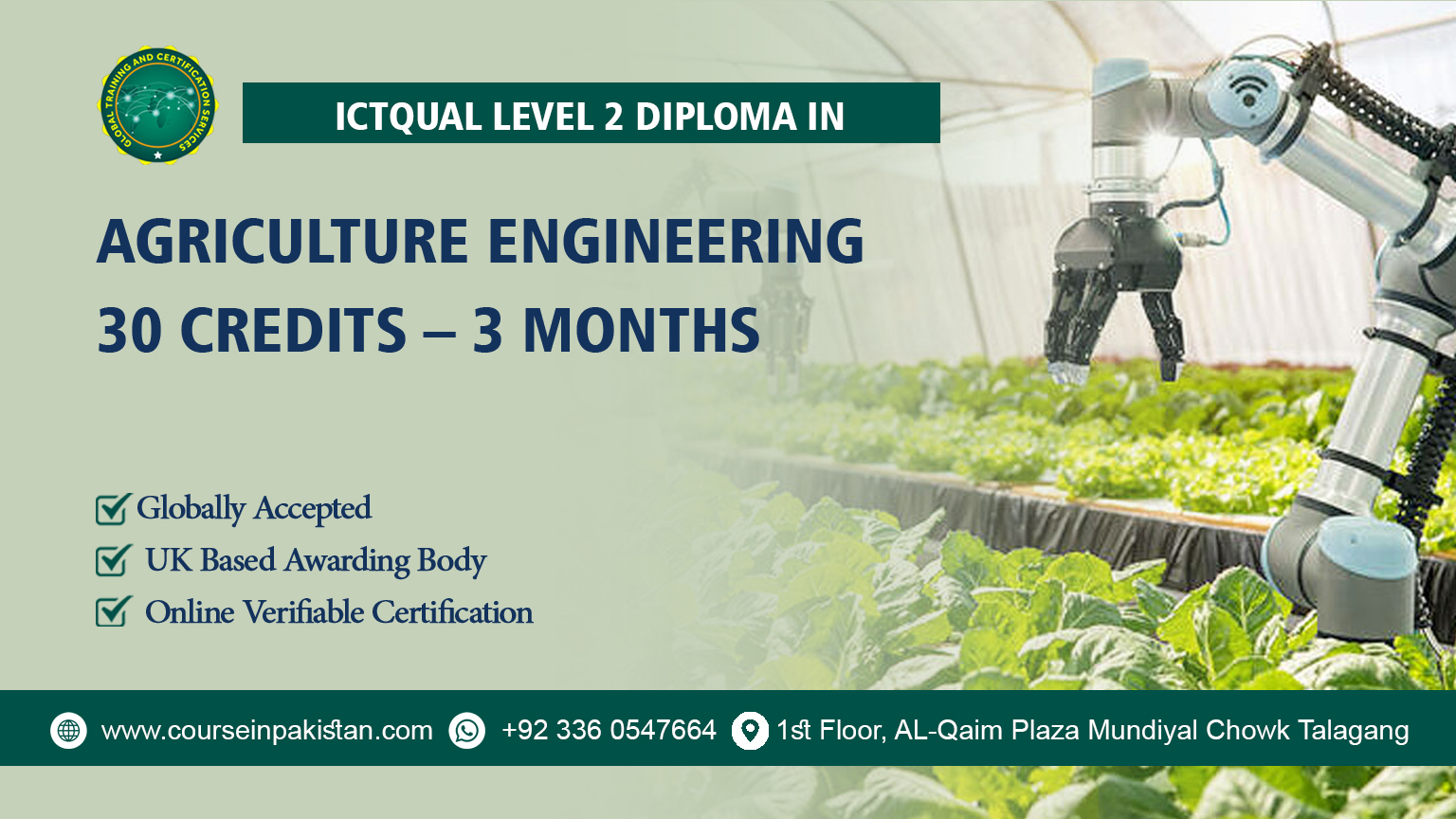 ICTQual Level 2 Diploma in Agriculture Engineering 30 Credits – 3 Months