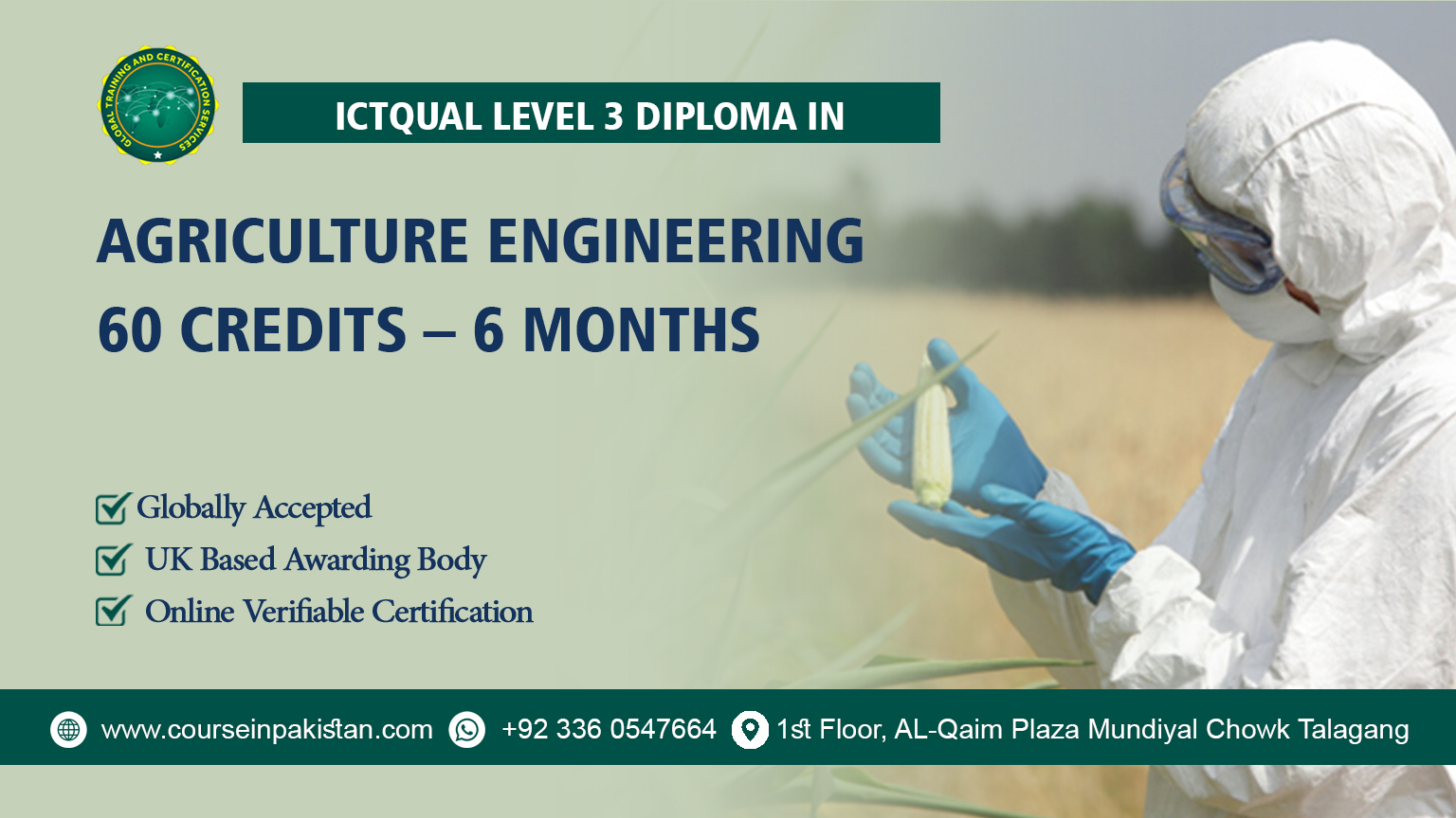 ICTQual Level 3 Diploma in Agriculture Engineering 60 Credits – 6 Months