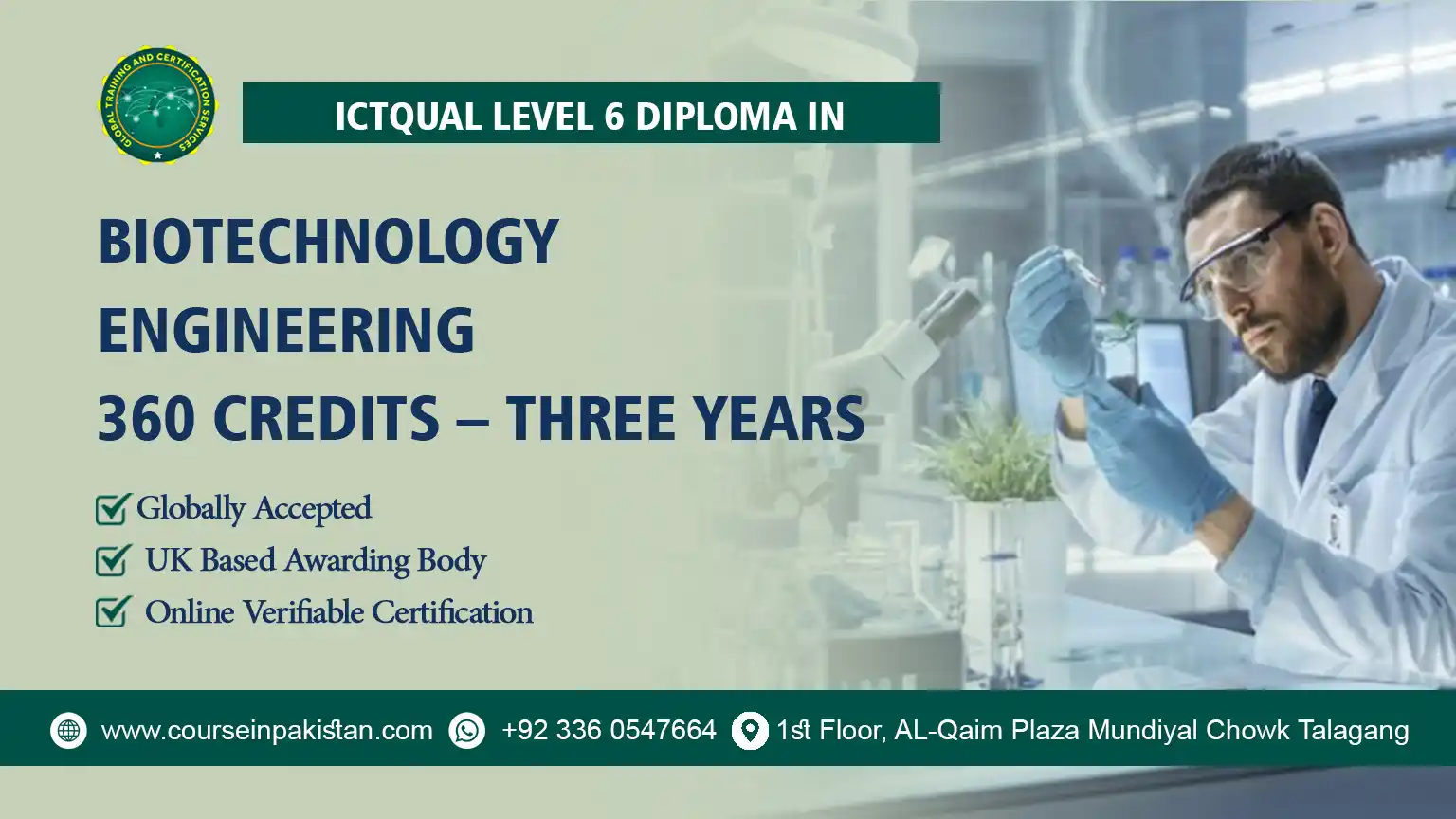 ICTQual Level 6 Diploma in Biotechnology Engineering 360 Credits – Three Years